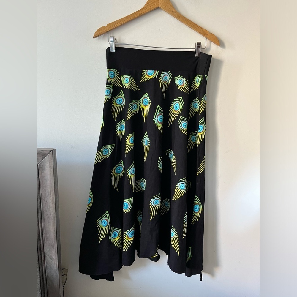 Design By Naomi Peacock Feather Print Black Skirt Large - Picture 4 of 9